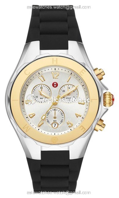 Michele Gold Silver Jelly Bean Two Tone 18k Black Silicone Mww12f000096 Watch Michele Gold Silver Jelly Bean Two Tone 18k Black Silicone Mww12f000096 Watch