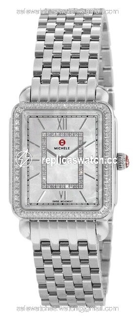 Michele Silver Deco Ii Mid Stainless Steel Mother Of Pearl Diamond Mww06i000001 Watch Michele Silver Deco Ii Mid Stainless Steel Mother Of Pearl Diamond Mww06i000001 Watch