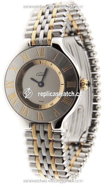Cartier Silver Mint Ladies Must 21 Bullet 18kyellow Gold & Ss 28mm 1340 Watch Cartier Silver Mint Ladies Must 21 Bullet 18kyellow Gold & Ss 28mm 1340 Watch