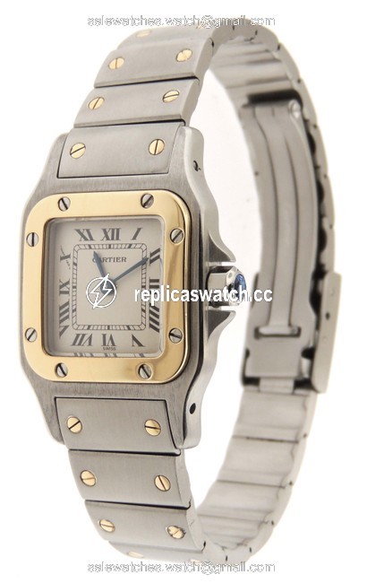 Cartier Off White Mint Ladies Santos Galbee 18k Yellow Gold/Ss 24mm Watch Cartier Off White Mint Ladies Santos Galbee 18k Yellow Gold/Ss 24mm Watch