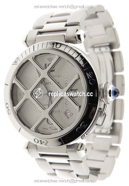 Cartier Silver Box Pasha 2379 Grill Stainless Steel 38mm Date P Watch Cartier Silver Box Pasha 2379 Grill Stainless Steel 38mm Date P Watch
