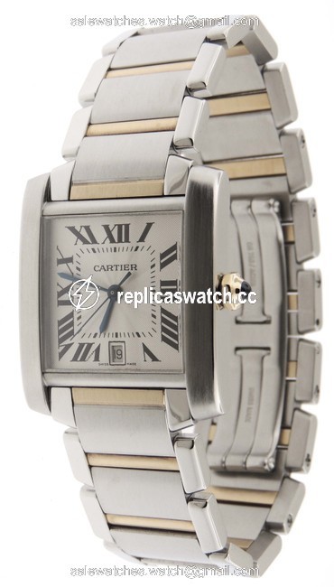Cartier Silver Box Mint Men Tank Francaise Large 2302 18k/Ss Date Watch Cartier Silver Box Mint Men Tank Francaise Large 2302 18k/Ss Date Watch