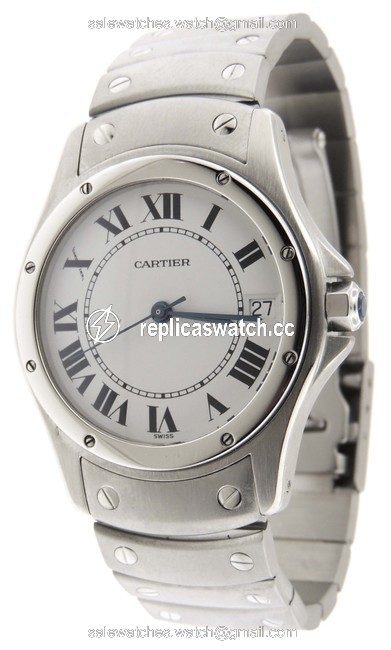 Cartier White Mint Mens Santos Ronde Stainless Steel Date 33mm Watch Cartier White Mint Mens Santos Ronde Stainless Steel Date 33mm Watch