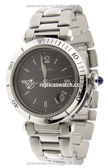 Cartier Gray W Mint Men Pasha 1040 Ss 38mm Date Watch Cartier Gray W Mint Men Pasha 1040 Ss 38mm Date Watch