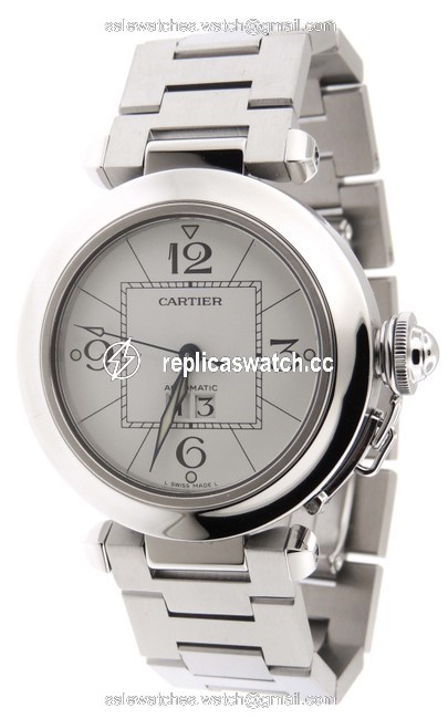 Cartier White Mint Men Pasha C 2475 Ss 35mm Black Big Date Watch Cartier White Mint Men Pasha C 2475 Ss 35mm Black Big Date Watch