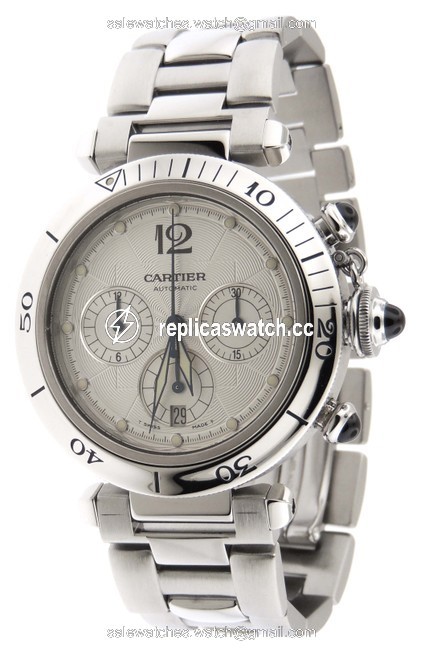 Cartier Silver Mint Men Pasha Chronograph 2113 Ss 38mm Date Watch Cartier Silver Mint Men Pasha Chronograph 2113 Ss 38mm Date Watch