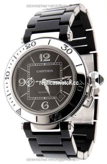 Cartier Black Mint Mens Pasha Seatimer 2790 Date Ss 40.5 B&p Watch Cartier Black Mint Mens Pasha Seatimer 2790 Date Ss 40.5 B&p Watch