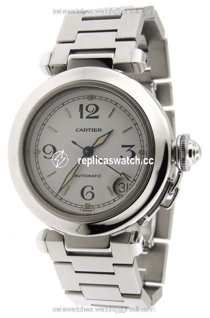 Cartier White Mint Men Pasha C 2324 Ss 35mm Date Watch Cartier White Mint Men Pasha C 2324 Ss 35mm Date Watch