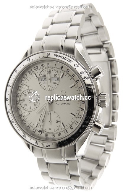 Omega Silver Mens Speedmaster Triple Calendar Chrono 39mm Ss Watch Omega Silver Mens Speedmaster Triple Calendar Chrono 39mm Ss Watch