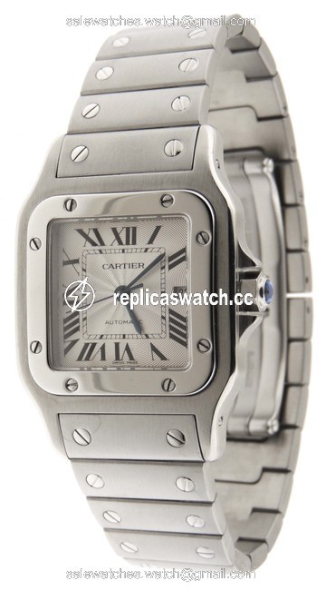 Cartier Silver Men Santos 2319 Galbee Ss 29mm Date B/P Watch Cartier Silver Men Santos 2319 Galbee Ss 29mm Date B/P Watch