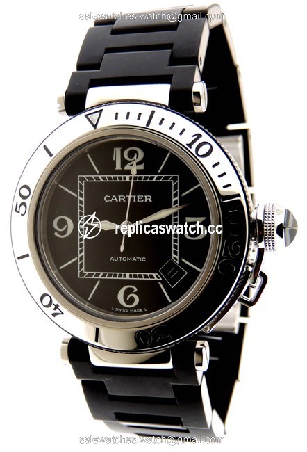 Cartier Black Mint Mens Pasha Seatimer Date Ss 40.5 Mm Watch Cartier Black Mint Mens Pasha Seatimer Date Ss 40.5 Mm Watch