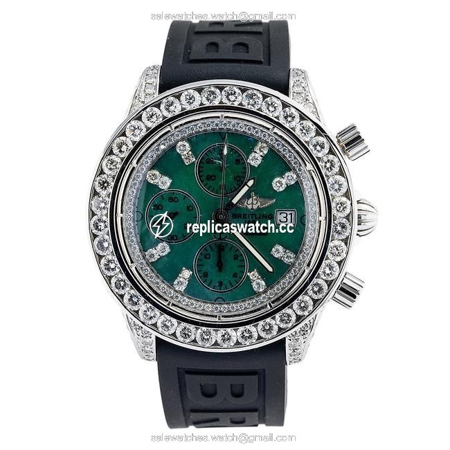 Breitling Blue Chronomat Evolution A13356 42mm Mop Dial with 10.00 Ct Watch Breitling Blue Chronomat Evolution A13356 42mm Mop Dial with 10.00 Ct Watch