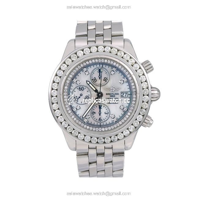 Breitling White Chronomat Evolution A13356 44mm Diamond Dial Watch Breitling White Chronomat Evolution A13356 44mm Diamond Dial Watch