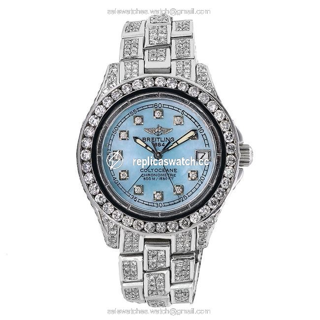 Breitling Blue and Silver Colt Oceane A57350 33mm Mother Of Pearl with 8.0ct Watch Breitling Blue and Silver Colt Oceane A57350 33mm Mother Of Pearl with 8.0ct Watch