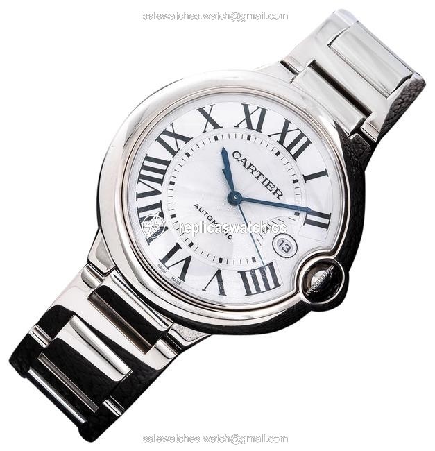 Cartier Stainless Steel with White Dial Roman Ballon Bleu W69013z2 42mm Numerals Watch Cartier Stainless Steel with White Dial Roman Ballon Bleu W69013z2 42mm Numerals Watch
