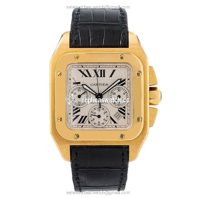 Cartier Black and White Santos 100 W20096y1 38mm Dial with Leather Bracelet Watch Cartier Black and White Santos 100 W20096y1 38mm Dial with Leather Bracelet Watch