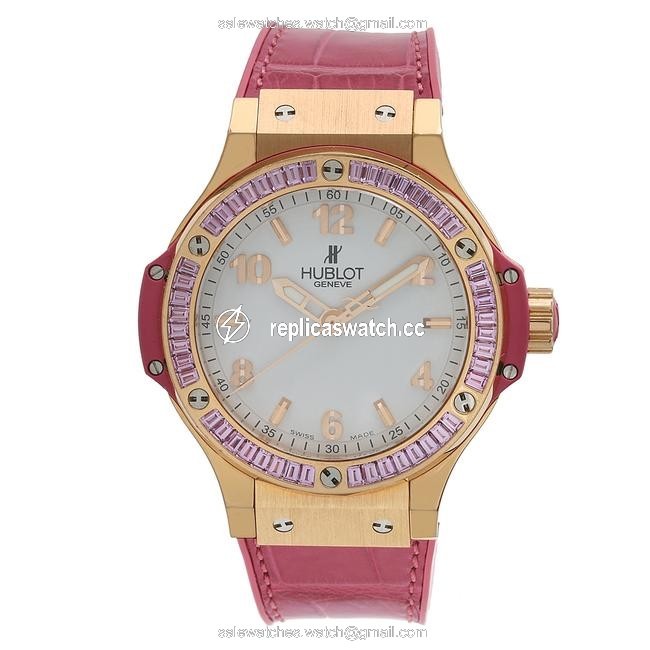 Hublot Pink Leather with White Dial Bang Tutti Frutti 341.pp.2010.lr.1933 41mm Watch Hublot Pink Leather with White Dial Bang Tutti Frutti 341.pp.2010.lr.1933 41mm Watch