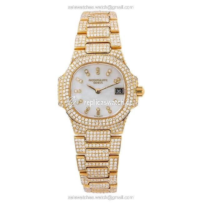 Patek Philippe Yellow Gold 3800 27mm White Diamond Dial with 11.75 Ct Diamonds Watch Patek Philippe Yellow Gold 3800 27mm White Diamond Dial with 11.75 Ct Diamonds Watch