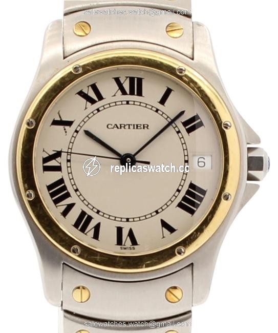 Cartier Ivory Santos Stainless Steel & Gold Dial 33mm Watch Cartier Ivory Santos Stainless Steel & Gold Dial 33mm Watch