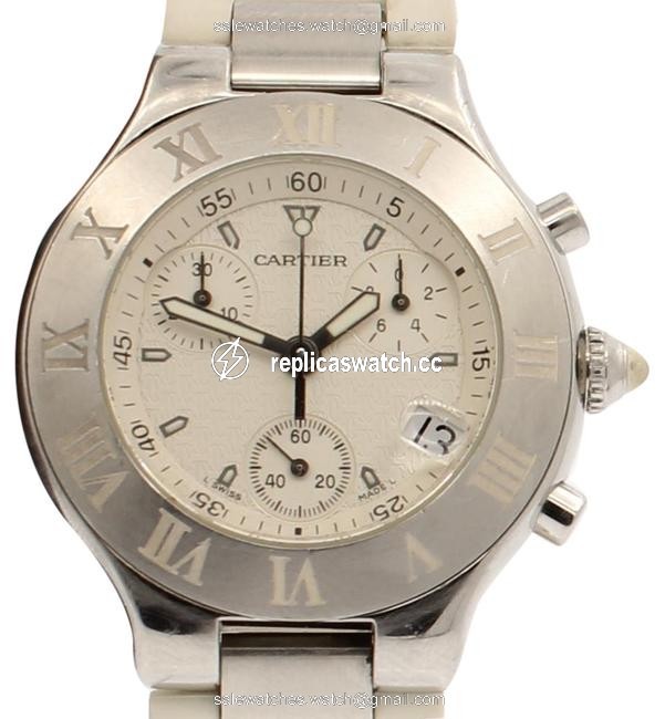 Cartier White Must 21 Chronoscaph 38mm Dial Rubber Quartz Mens Watch Cartier White Must 21 Chronoscaph 38mm Dial Rubber Quartz Mens Watch