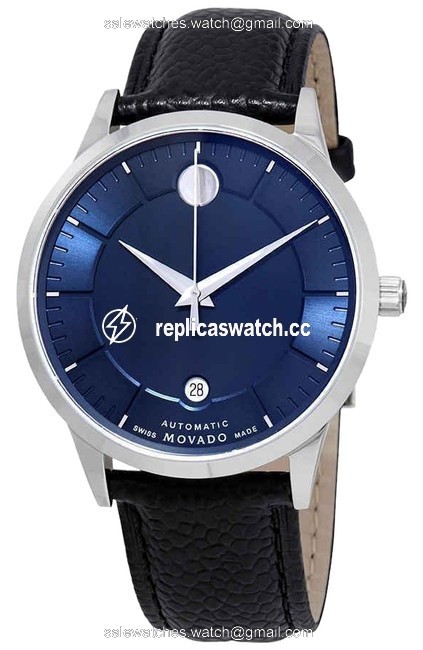 Movado Blue Black 1881 Date Dial Mens Leather Watch Movado Blue Black 1881 Date Dial Mens Leather Watch