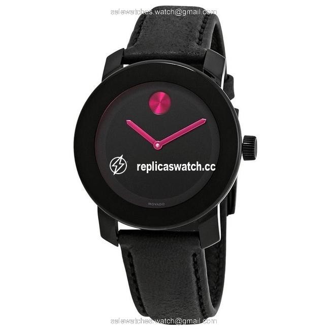 Movado Black Pink Bold Ladies Leather Watch Movado Black Pink Bold Ladies Leather Watch