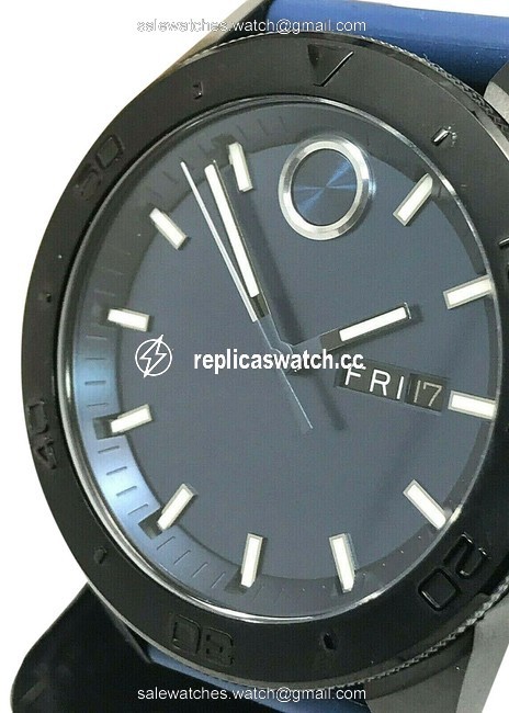 Movado Black & Blue Bold Mens Dial Day Date Swiss Quartz Silicone Band Watch Movado Black & Blue Bold Mens Dial Day Date Swiss Quartz Silicone Band Watch