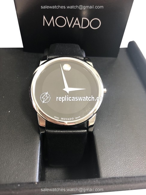 Movado Silver & Black Museum 0607269 Mens Dial Leather Strap Swiss Watch Movado Silver & Black Museum 0607269 Mens Dial Leather Strap Swiss Watch