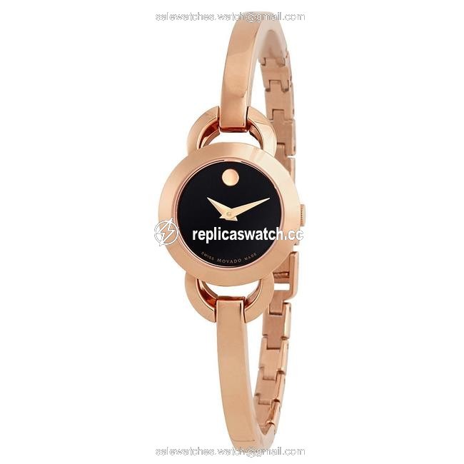 Movado Black Rose Gold Rondiro Dial Ladies Tone Watch Movado Black Rose Gold Rondiro Dial Ladies Tone Watch