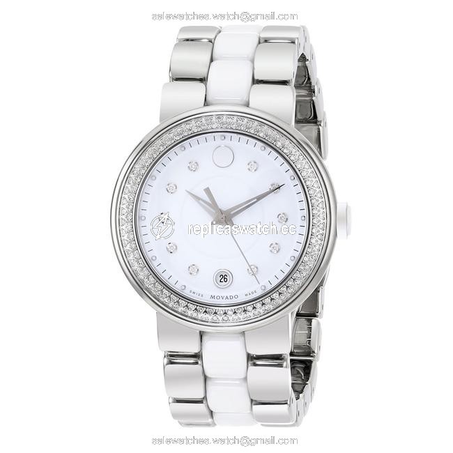Movado Silver Stainless Steel White Ceramic Diamond Cerena 0606625 Watch Movado Silver Stainless Steel White Ceramic Diamond Cerena 0606625 Watch