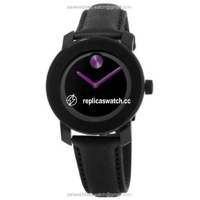 Movado Black 3600482 Leather Pink Hands Bold Watch Movado Black 3600482 Leather Pink Hands Bold Watch