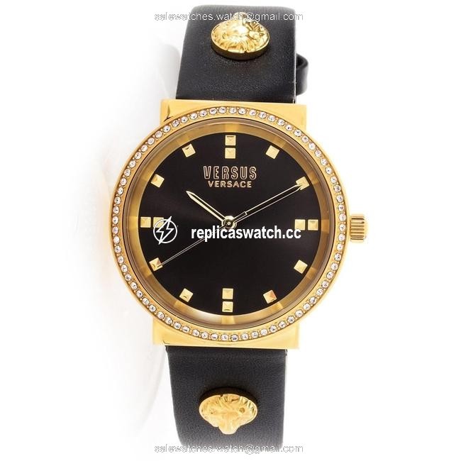 Versace Black & Gold Leather Vsp450317 Watch Versace Black & Gold Leather Vsp450317 Watch
