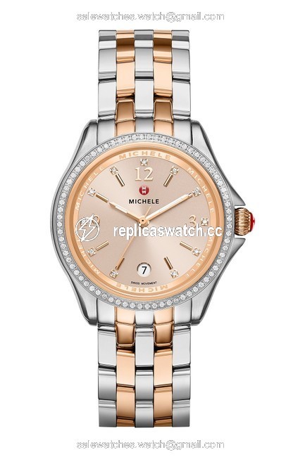 Michele Rose Gold/ Silver New Belmore Diamond 37mm Two-tone Mww29a000010 Watch Michele Rose Gold/ Silver New Belmore Diamond 37mm Two-tone Mww29a000010 Watch