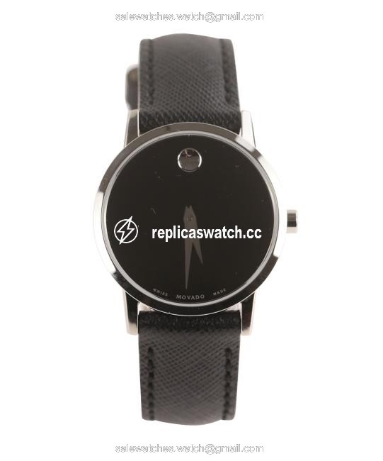 Movado Black Museum Ladies Leather Watch Movado Black Museum Ladies Leather Watch