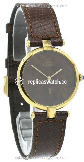 Cartier Brown Mens Must De Vermeil Gold Sterling Silver Dial Watch Cartier Brown Mens Must De Vermeil Gold Sterling Silver Dial Watch