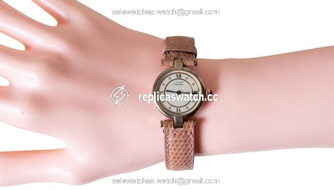 Cartier Silver Box W Must De Womens Round Vermiel Quartz W/ and Leather Watch Cartier Silver Box W Must De Womens Round Vermiel Quartz W/ and Leather Watch
