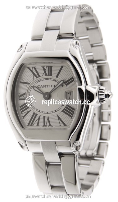 Cartier Silver Mint Ladies Roadster 2675 Ss 30x36mm Date B&b Watch Cartier Silver Mint Ladies Roadster 2675 Ss 30x36mm Date B&b Watch