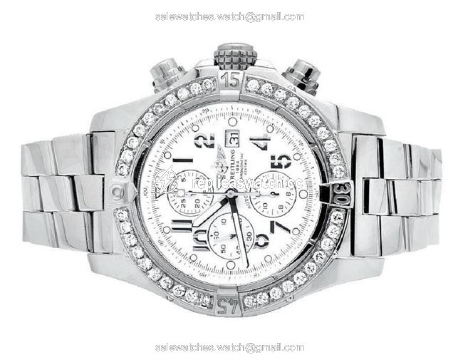 Breitling Stainless Steel Custom A13370 Super Avenger White Dial with 4.5 Ct Watch Breitling Stainless Steel Custom A13370 Super Avenger White Dial with 4.5 Ct Watch