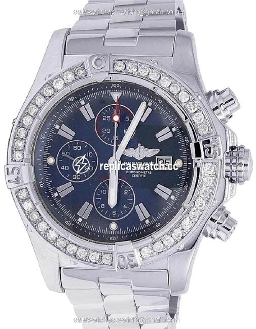 Breitling Stainless Steel XL Custom Mens A13370 Super Avenger 48mm Diamond 4.5 Ct Watch Breitling Stainless Steel XL Custom Mens A13370 Super Avenger 48mm Diamond 4.5 Ct Watch