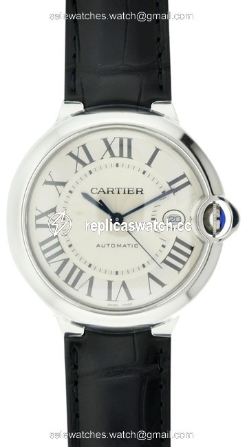 Cartier Silver Ballon Bleu 42mm Stainless Steel Leather Strap Mens Watch Cartier Silver Ballon Bleu 42mm Stainless Steel Leather Strap Mens Watch