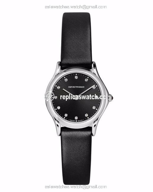 Emporio Armani Black and Silver Swiss Made Ars7600 Diamond Dial Strap Women Watch Emporio Armani Black and Silver Swiss Made Ars7600 Diamond Dial Strap Women Watch