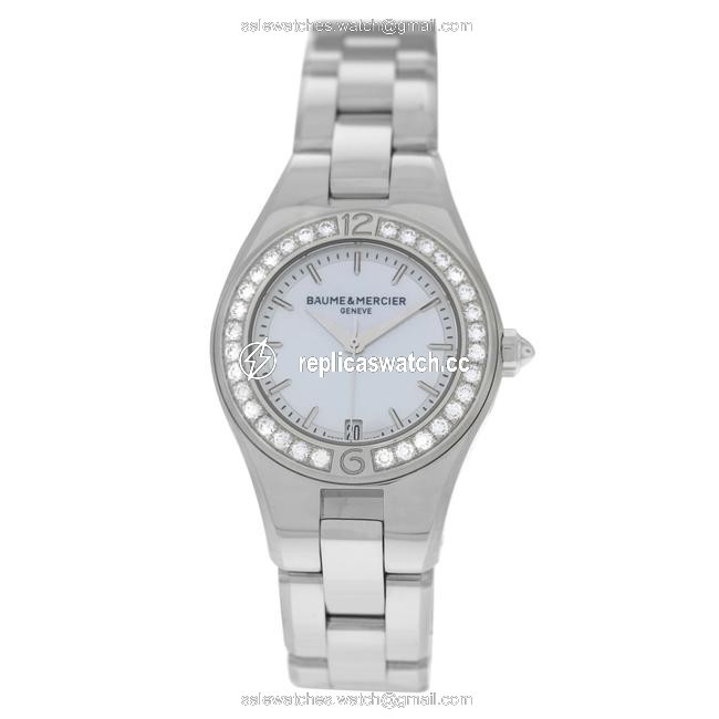 Baume & Mercier Silver New Ladies Linea Moa10013 Steel Mop Diamond 27mm Quart Watch Baume & Mercier Silver New Ladies Linea Moa10013 Steel Mop Diamond 27mm Quart Watch