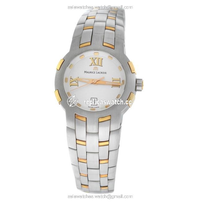 Maurice Lacroix Silver Gold New Lady Milestone Ms1013-ps103-110 Steel Watch Maurice Lacroix Silver Gold New Lady Milestone Ms1013-ps103-110 Steel Watch