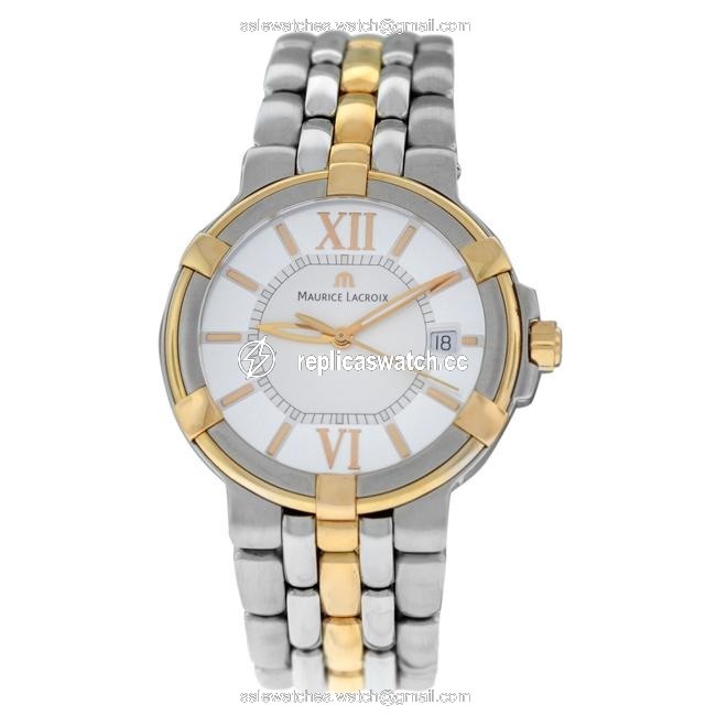 Maurice Lacroix Silver Gold New Men Calypso Ca1107-ps105-110 Steel Watch Maurice Lacroix Silver Gold New Men Calypso Ca1107-ps105-110 Steel Watch