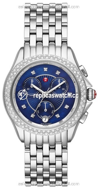 Michele Silver Silver/Navy Belmore Diamond Diamond Dial Watch Michele Silver Silver/Navy Belmore Diamond Diamond Dial Watch