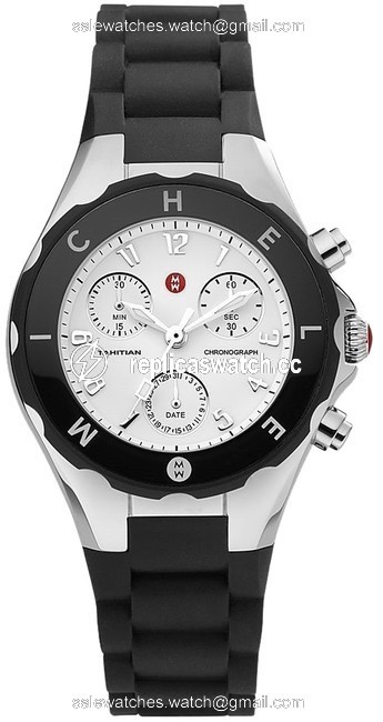 Michele Black Tahitian Silicone Silver Chrono Mww12d000002 Watch Michele Black Tahitian Silicone Silver Chrono Mww12d000002 Watch