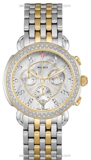 Michele Two Tone Sidney Womens Diamond Bezel Mww30a000005 Watch Michele Two Tone Sidney Womens Diamond Bezel Mww30a000005 Watch
