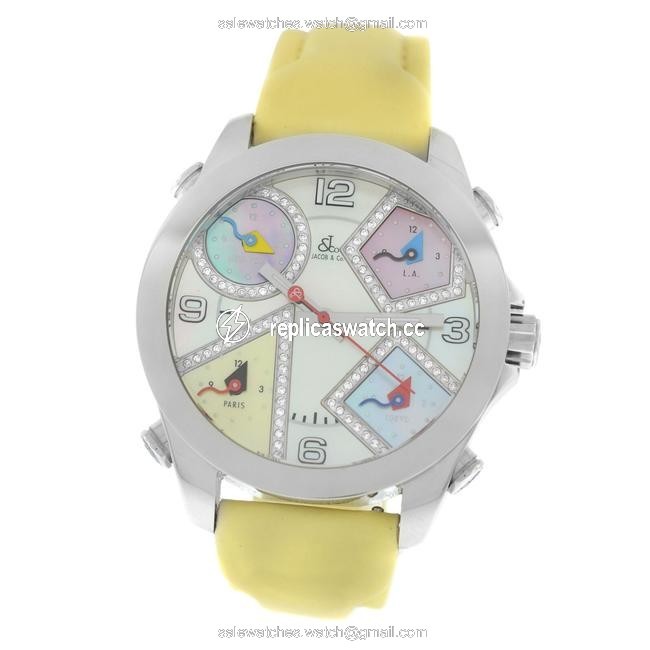 Jacob & Co. Silver Unisex Five 5 Time Zone Jcm-24da Diamond Steel 40mm Watch Jacob & Co. Silver Unisex Five 5 Time Zone Jcm-24da Diamond Steel 40mm Watch