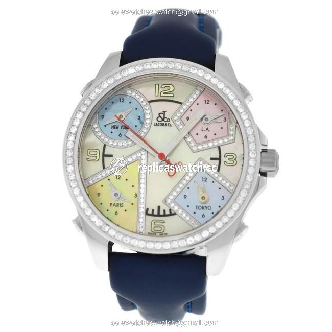 Jacob & Co. Silver Unisex Five 5 Time Zone Jcm-24da Diamond Bezel 40mm Watch Jacob & Co. Silver Unisex Five 5 Time Zone Jcm-24da Diamond Bezel 40mm Watch