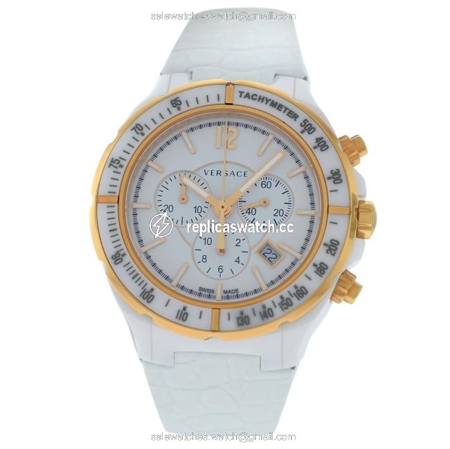 Versace Silver New Dv One 28ccp1d001 S001 Gold Tone Ceramic Chrono 43mm Quart Watch Versace Silver New Dv One 28ccp1d001 S001 Gold Tone Ceramic Chrono 43mm Quart Watch